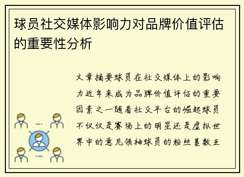 球员社交媒体影响力对品牌价值评估的重要性分析